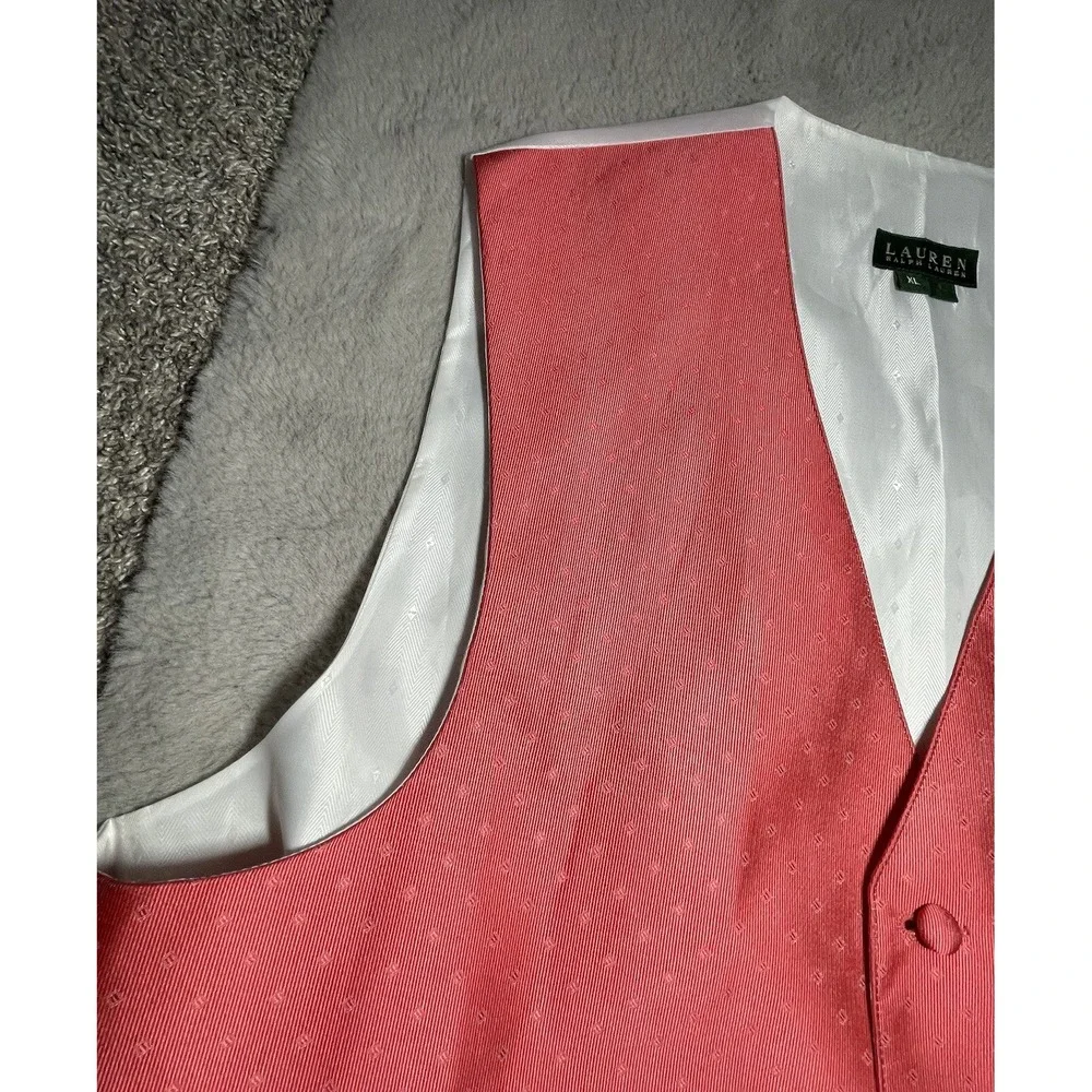 Vintage Polo Ralph Lauren‎ Lapel Vest Mens XL Coral White Button